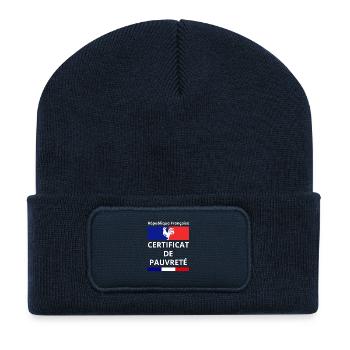 République Française Certificat de Pauvreté - Beanie recyclé à patch - bleu marine - Devant