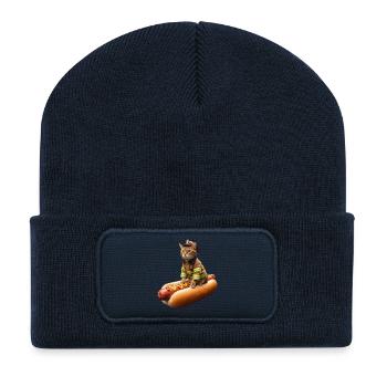 Funny firefighter cat on a hot dog - Recycled Patch Beanie - french navy - Front