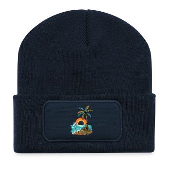 Sunset Island Palm Tree And Sea - Recycled Patch Beanie - french navy - Front