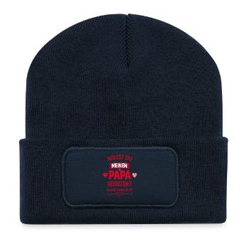 Willst du meinen Papa heiraten? Heiratsantrag - Recycelte Patch Beanie - French Navy - Vorne