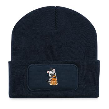 Zebra with Pancakes Funny Cartoon - Recycled Patch Beanie - french navy - Front