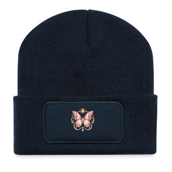 Rosé Schmetterling mit Perlenrahmen - Recycelte Patch Beanie - French Navy - Vorne