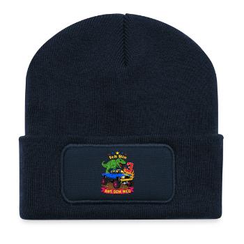 Ich bin 3 aus dem Weg Dinosaur auf dem Truck - Recycelte Patch Beanie - French Navy - Vorne
