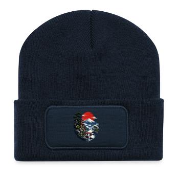 Japanische Abendröte am Fuji - Recycelte Patch Beanie - French Navy - Vorne