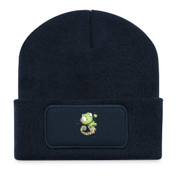 Buntes Chamäleon Reptil Farbwechsel Cartoon Tier H - Recycelte Patch Beanie - French Navy - Vorne