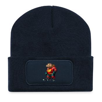 Nilpferde Eishockeyspieler / Hockey Flusspferd - Recycelte Patch Beanie - French Navy - Vorne