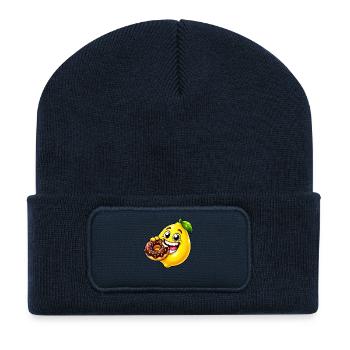 Süße Cartoon Zitrone Keks Dessert - Recycelte Patch Beanie - French Navy - Vorne