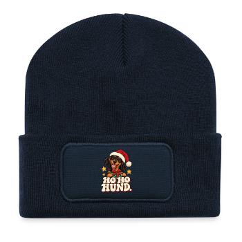 Ho Ho Hund Weihnachtsdesign - Recycelte Patch Beanie - French Navy - Vorne