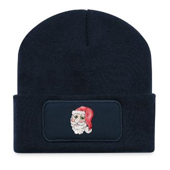 Verspieltes Aquarell-Weihnachtsmannporträt - Recycelte Patch Beanie - French Navy - Vorne
