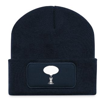 Katzenbaby sitzend mit Denkblase weiss - Recycelte Patch Beanie - French Navy - Vorne