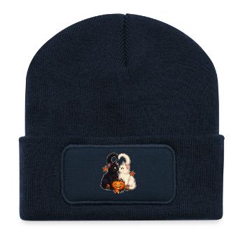 Zwei Katzen und ein Kürbis - Recycelte Patch Beanie - French Navy - Vorne