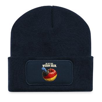 Da ist der Wurm drin – AfD Kritik im Vintage-Stil - Recycelte Patch Beanie - French Navy - Vorne