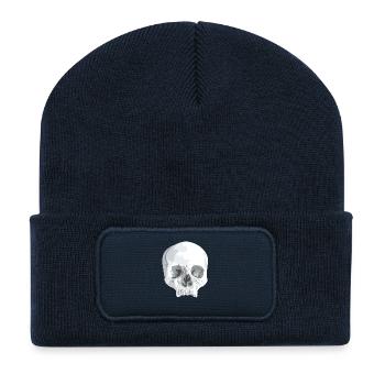 Grau Schädel Silhouette - Recycelte Patch Beanie - French Navy - Vorne