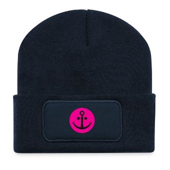 Fröhlicher Anker (pink) - Recycelte Patch Beanie - French Navy - Vorne