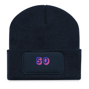 50. 50 ANS. 50e ANNIVERSAIRE. ANNIVERSAIRE 50 ANS. - Beanie recyclé à patch - bleu marine - Devant