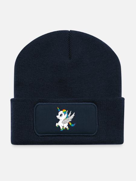 Arc-en-Unicorn, Pegasus - Beanie recyclé à patch - bleu marine
