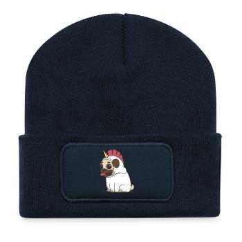 einhorn pug hund - Recycelte Patch Beanie - French Navy - Vorne
