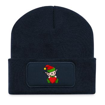 Elfe elfe petit mâle coeur noël bonnet - Beanie recyclé à patch - bleu marine - Devant