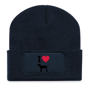 I love dogs, german shorthair heart silhouette - Recycled Patch Beanie - french navy - Front