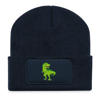 T-Rex / grüner Comic Dinosaurier - Recycelte Patch Beanie - French Navy - Vorne