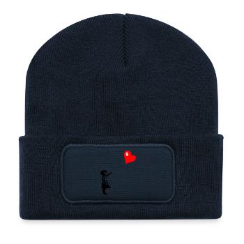 Ballon coeur de fille - Beanie recyclé à patch - bleu marine - Devant