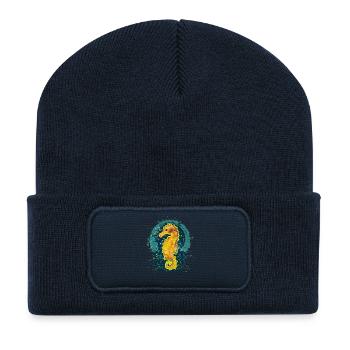Fröhliches Seepferdchen - Recycelte Patch Beanie - French Navy - Vorne
