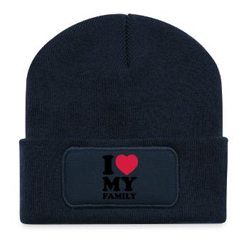I love my family - Beanie recyclé à patch - bleu marine - Devant