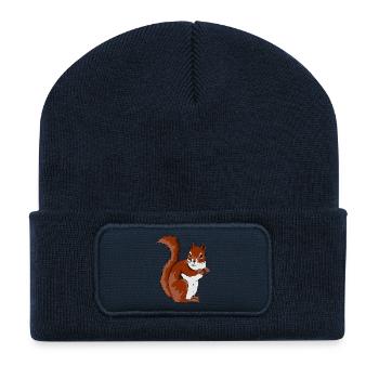 Cute Squirrel Illustration - Recycled Patch Beanie - french navy - Front