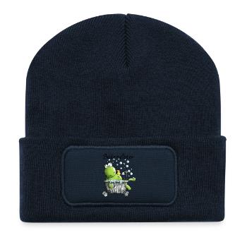 Bademeister Frosch - Recycelte Patch Beanie - French Navy - Vorne