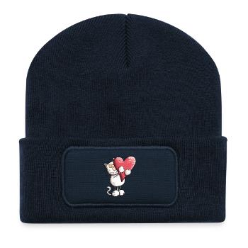 Katze mit Herz - Recycelte Patch Beanie - French Navy - Vorne