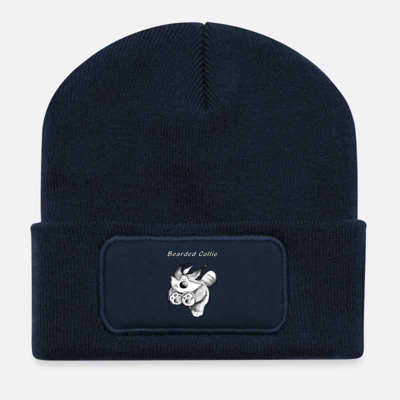 Verspielter Bearded Collie - Recycelte Patch Beanie - French Navy