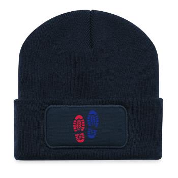 Fußabdruck Stiefel Wanderschuhe 2c - Recycelte Patch Beanie - French Navy - Vorne
