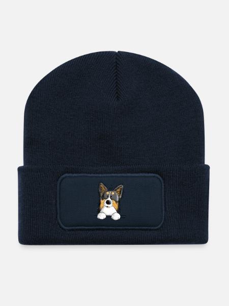 Mignon Border Collie - Chien - Cadeau - Beanie recyclé à patch - bleu marine