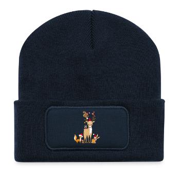 weihnachtliches Treffen niedlicher Waldtiere - Recycelte Patch Beanie - French Navy - Vorne