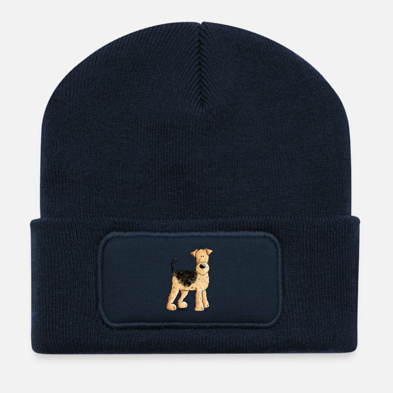Happy Airedale Terrier I Hunde Comic - Recycelte Patch Beanie - French Navy