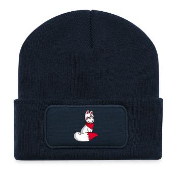 Kawaii Manga weißer Fuchs - Recycelte Patch Beanie - French Navy - Vorne