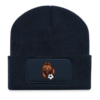 Bär mit Fußball - Recycelte Patch Beanie - French Navy - Vorne