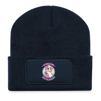 Schulkind Erstklassich Schäfchen Einschulung - Recycelte Patch Beanie - French Navy - Vorne