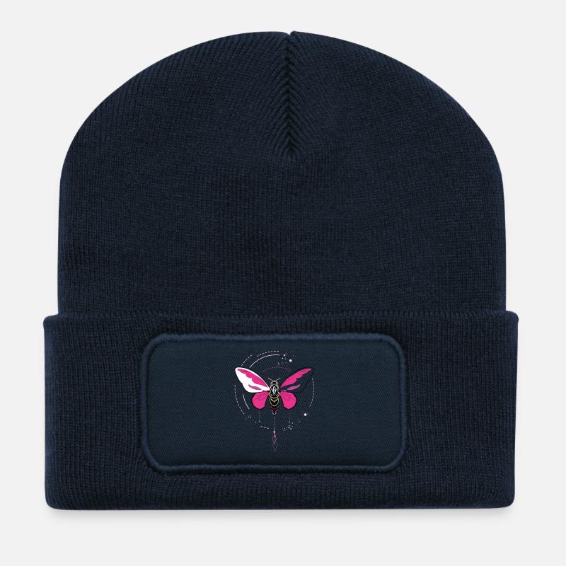 papillon tatouage papillon pendule rose phase de lune - Beanie recyclé à patch - bleu marine