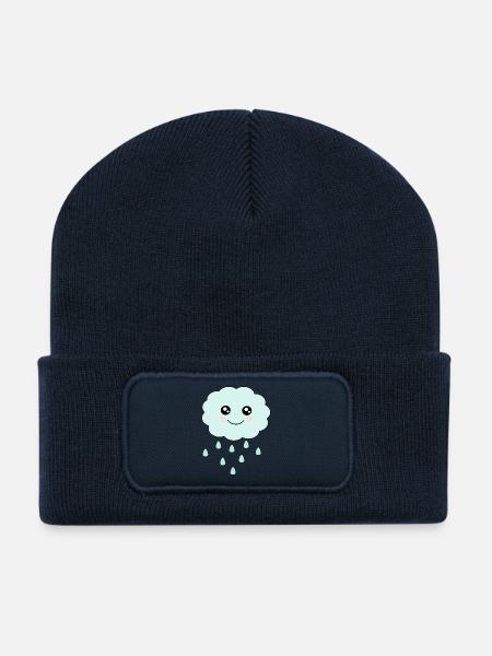 Nuage Kawaii Kawaii Chibi Kawaii Visage - Beanie recyclé à patch - bleu marine
