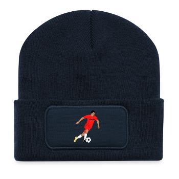 Roter Fußballer im Team-Design - Recycelte Patch Beanie - French Navy - Vorne