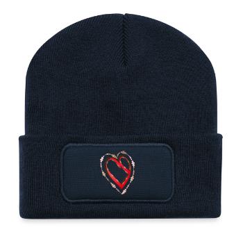 nostalgisches rotes Kalligrafie Herz - Recycelte Patch Beanie - French Navy - Vorne