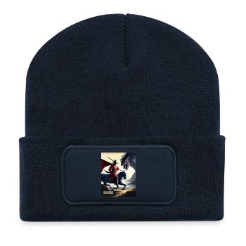 Samouraï avec Cheval Samouraï sur Cheval Japon Asie - Beanie recyclé à patch - bleu marine - Devant
