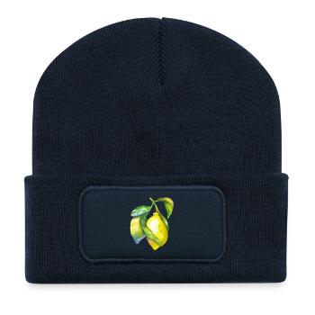 Fresh Lemon Watercolor - Recycled Patch Beanie - french navy - Front