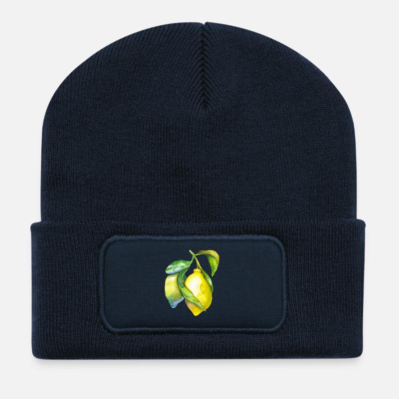 Citron frais aquarelle - Beanie recyclé à patch - bleu marine