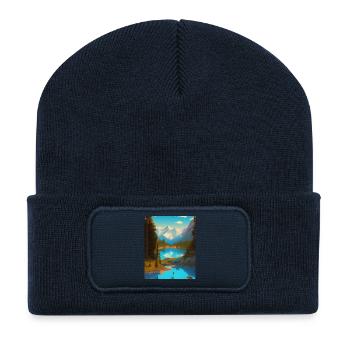 Paysage nature forêt - Beanie recyclé à patch - bleu marine - Devant