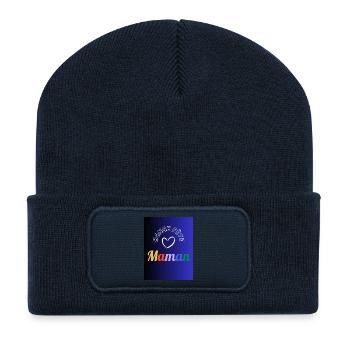 MAMAN. FÊTE DES MÈRES. BONNE FÊTE MAMAN. JE T'AIME - Beanie recyclé à patch - bleu marine - Devant