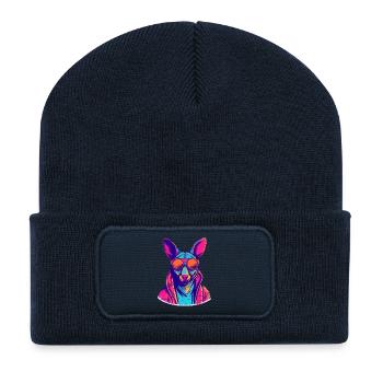 Nebula Dog with Sunglasses - Recycled Patch Beanie - french navy - Front