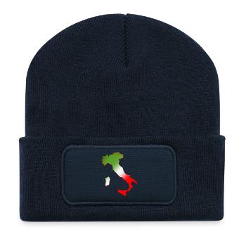 Landkarte von Italien mit dreifarbiger Flagge - Recycelte Patch Beanie - French Navy - Vorne