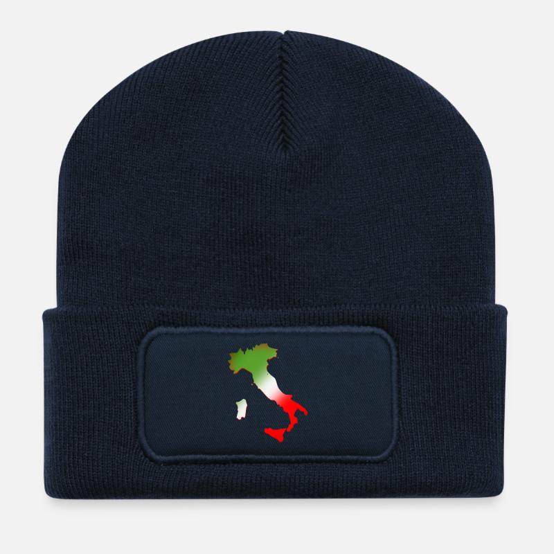 Carte de l’Italie avec drapeau tricolore - Beanie recyclé à patch - bleu marine